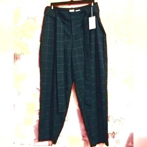BLUE PLAID DRESS PANTS WITH MATCHING BELT SIDE SLIT POCKETS WOMEN'S SIZE 8